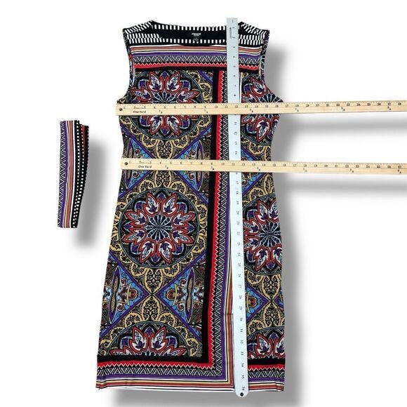 Premise Mosaic Multi Print Faux Wrap Belted Sleeveless Dress Multicolor Small - Picture 11 of 12